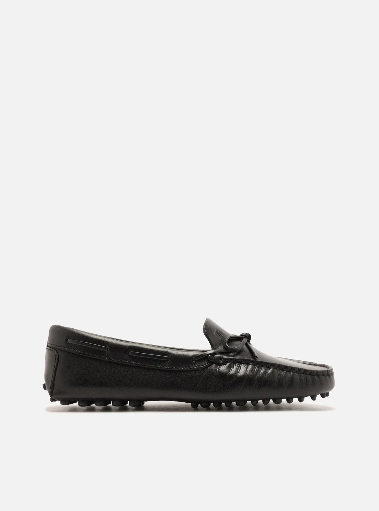 Mocassim Preto Couro Sola Emborrachada Retrô
