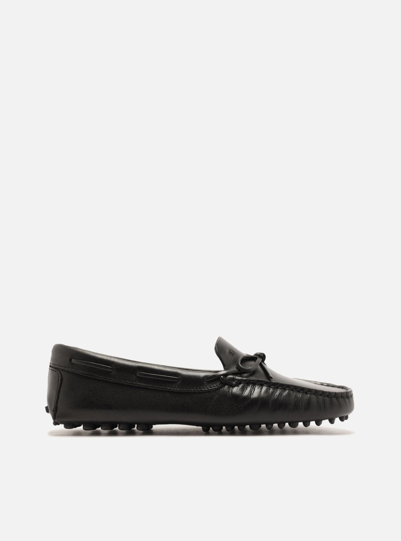 Mocassim Preto Couro Sola Emborrachada Retrô