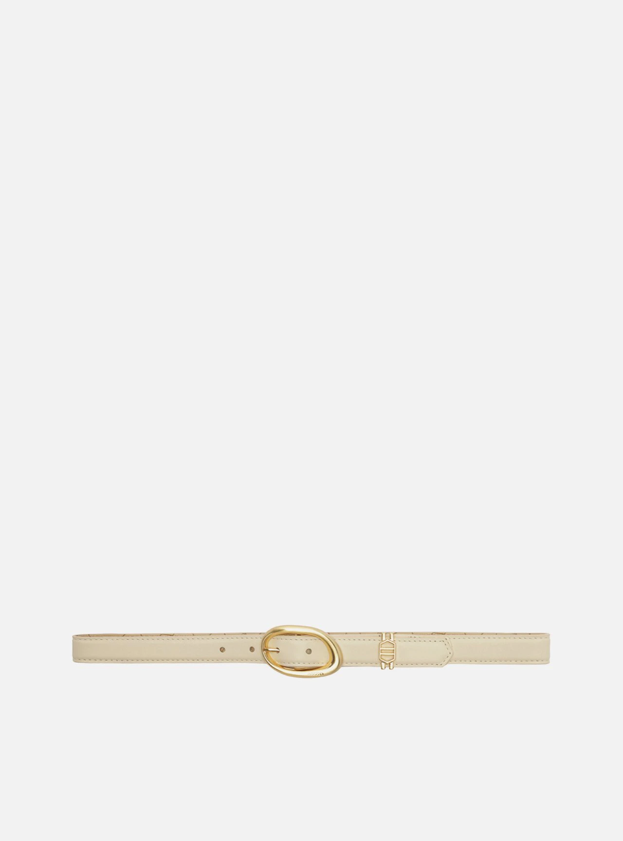 Cinto Off White Couro Médio Fivela Oval Dourada