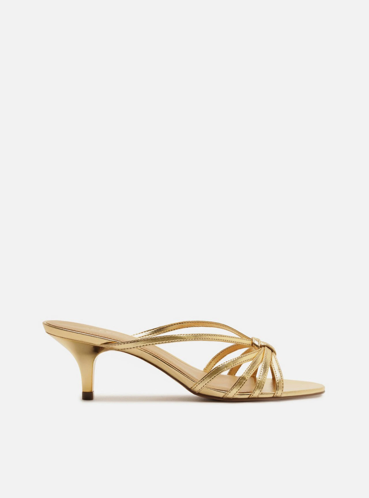 Tamanco Dourado Salto Fino Multitiras