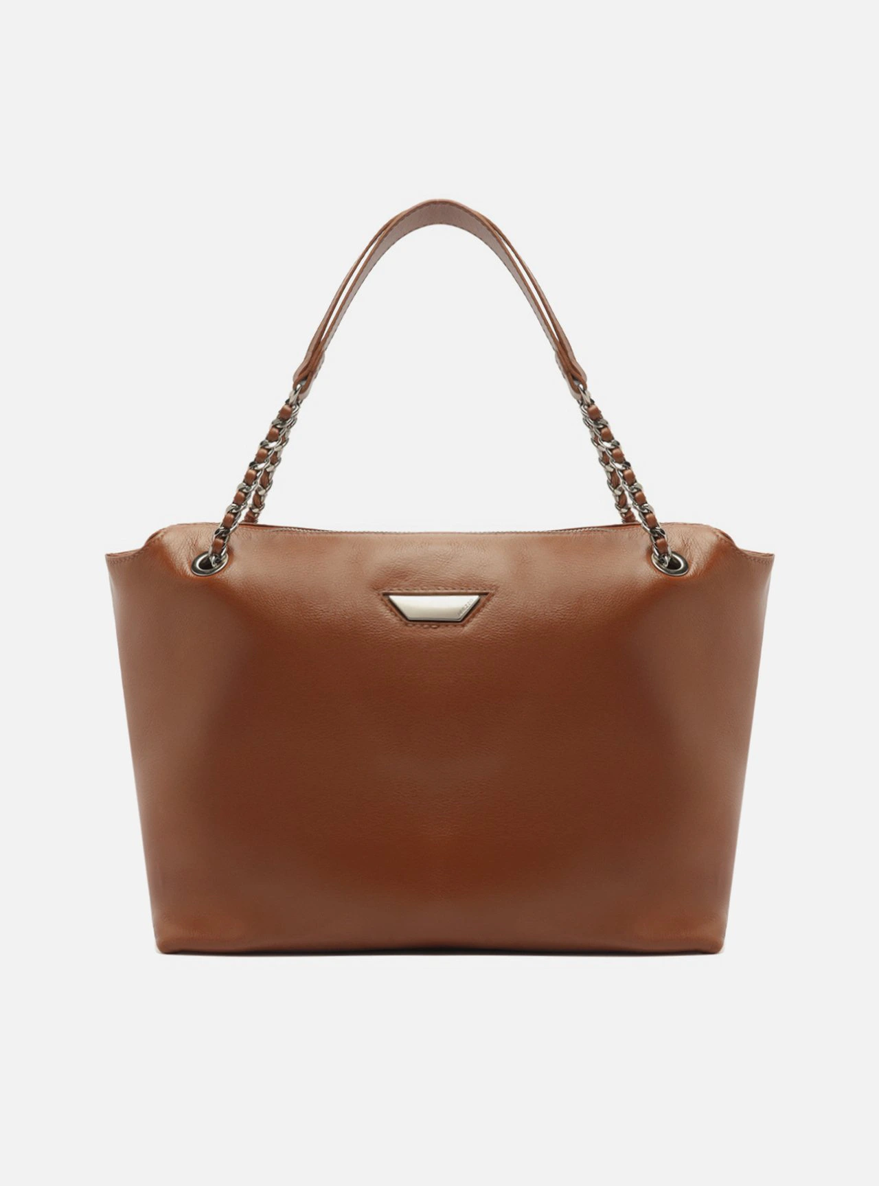 Bolsa Shopping Marrom Couro Grande Metal