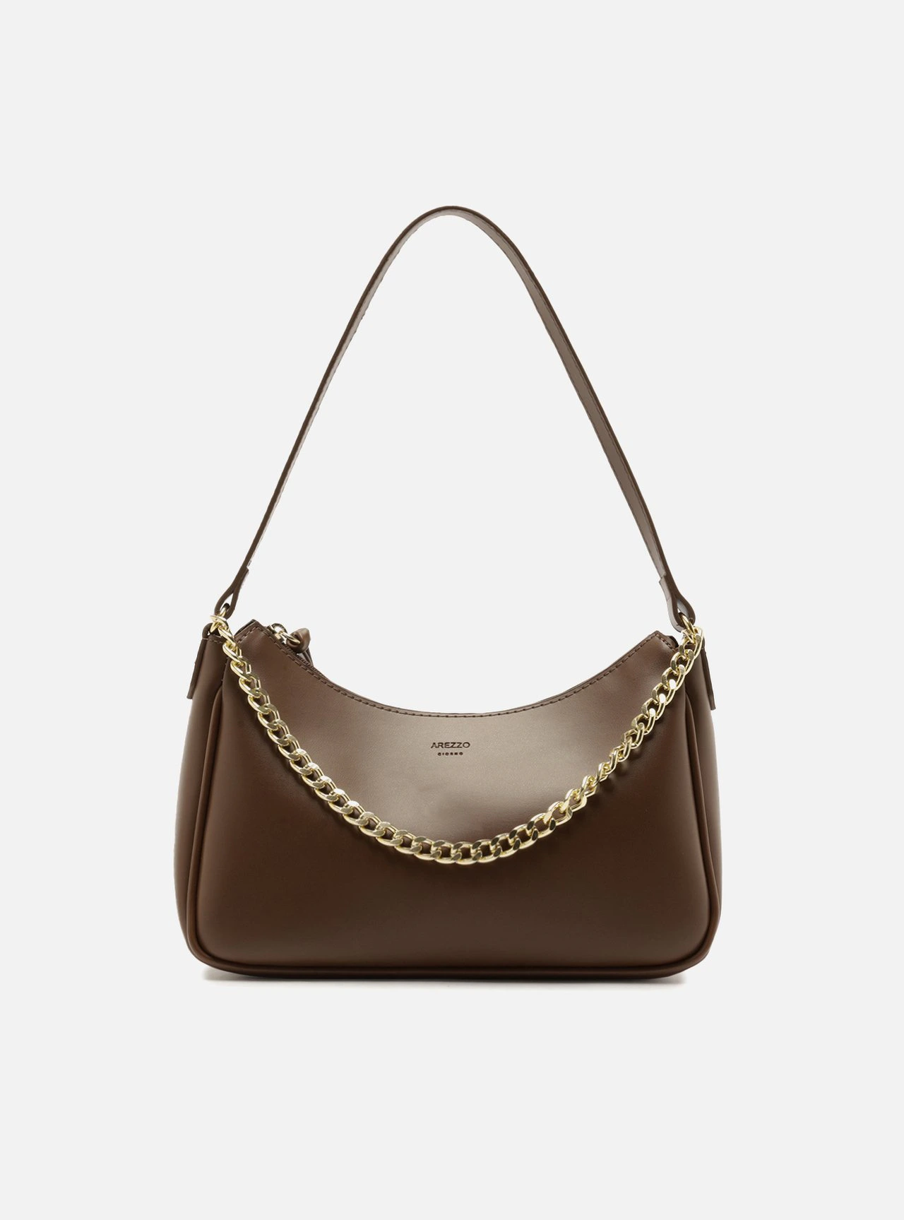 Bolsa Shoulder Marrom Pequena Corrente Dourada