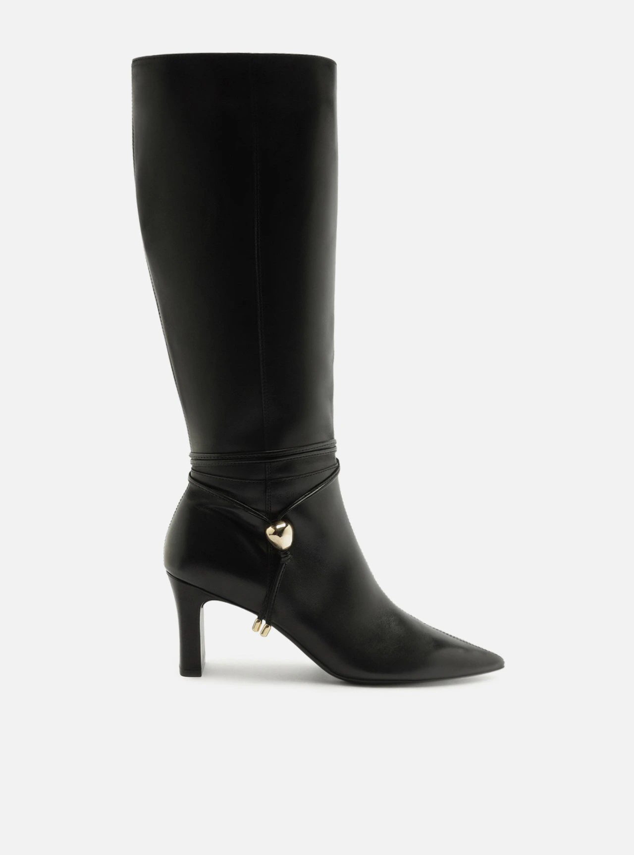 Bota Preta Couro Cano Longo Salto Bloco