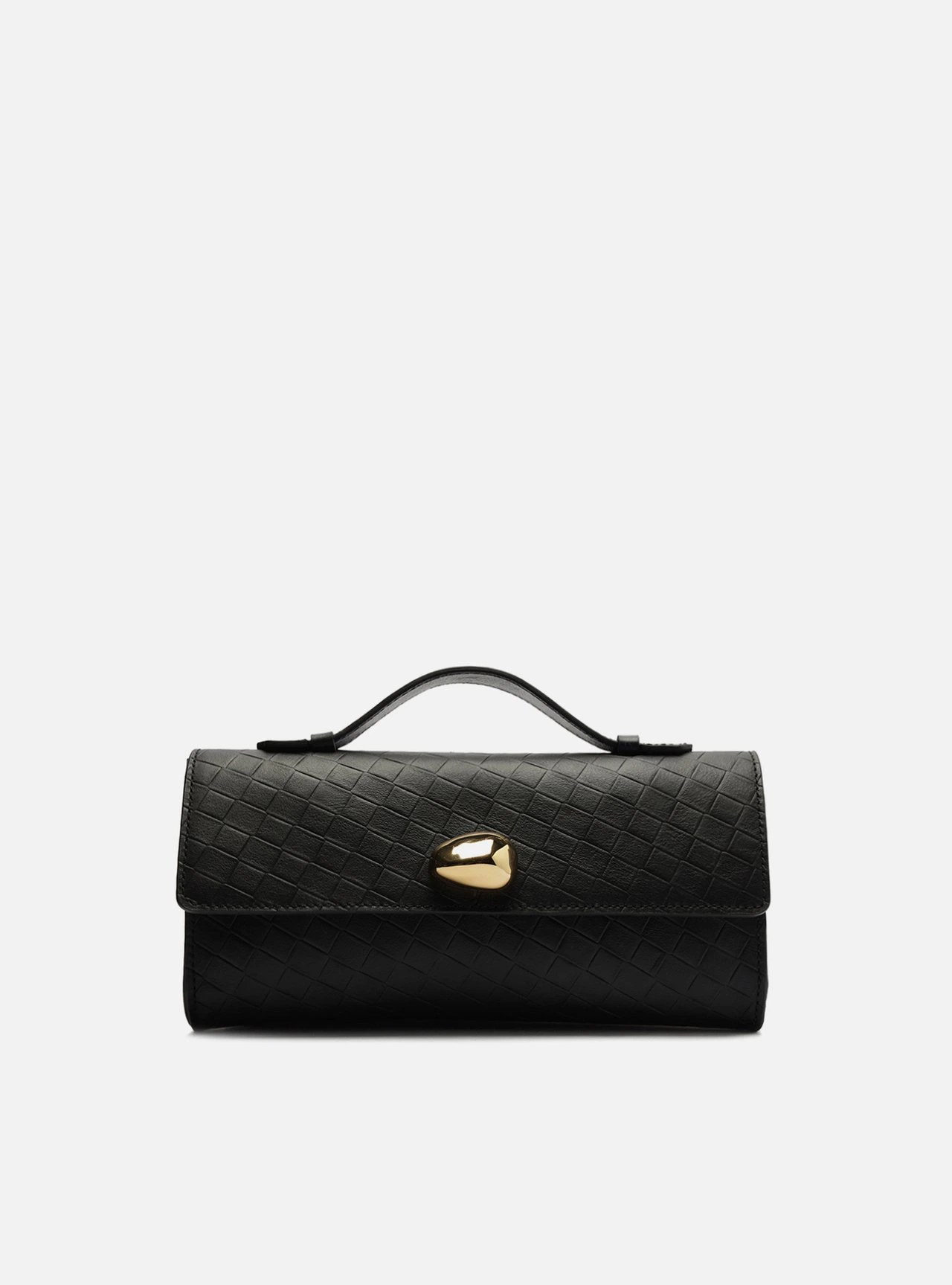 Bolsa Tiracolo Preta Couro Tressê Média Metal