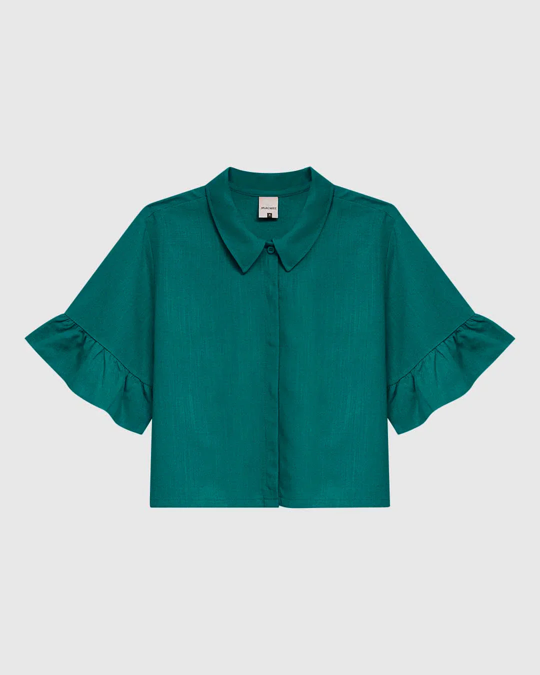 Camisa Cropped Feminina Manga Com Babado Em Viscolinho