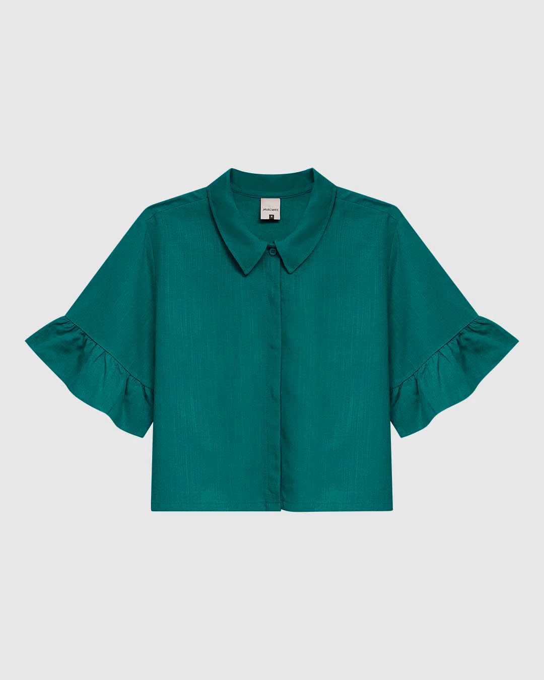 Camisa Cropped Feminina Manga Com Babado Em Viscolinho