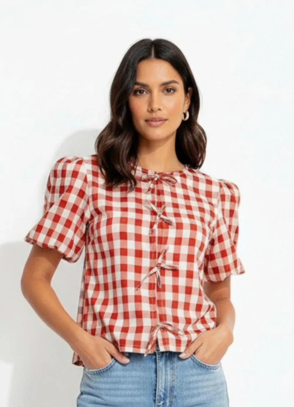 Quintess - Blusa Vichy Vermelho em Tecido de Poliéster