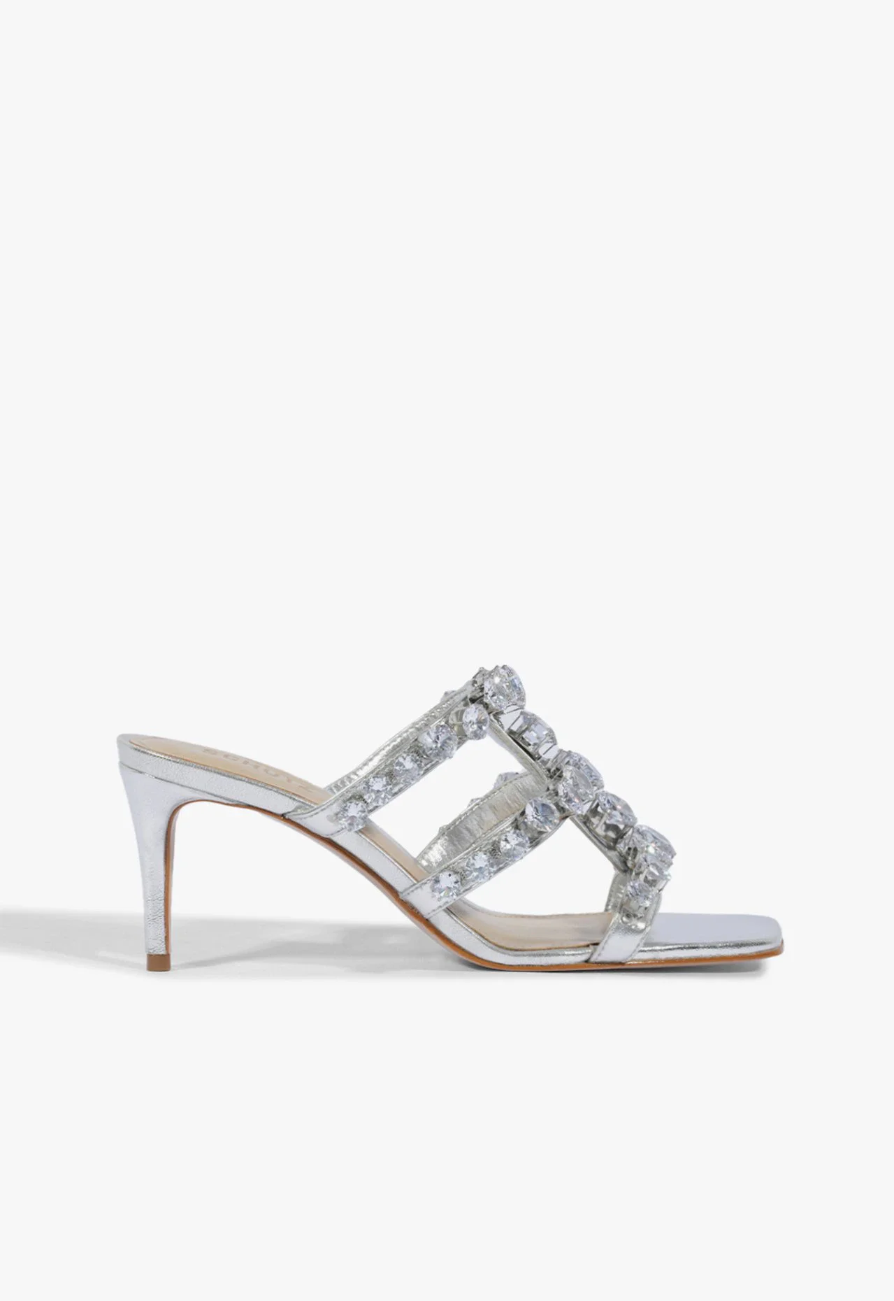 Sandália Mule Salto Médio Glam Prata