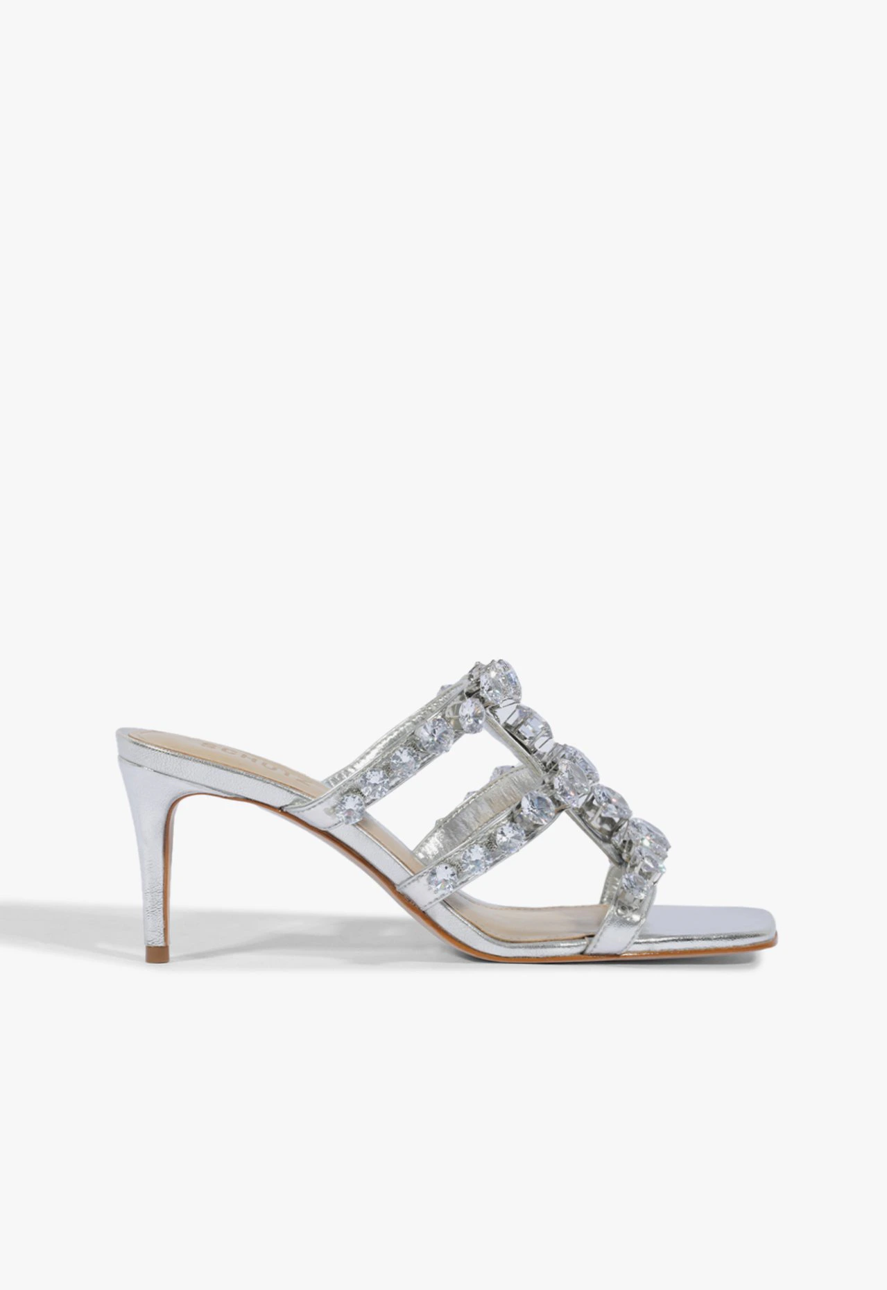 Sandália Mule Salto Médio Glam Prata