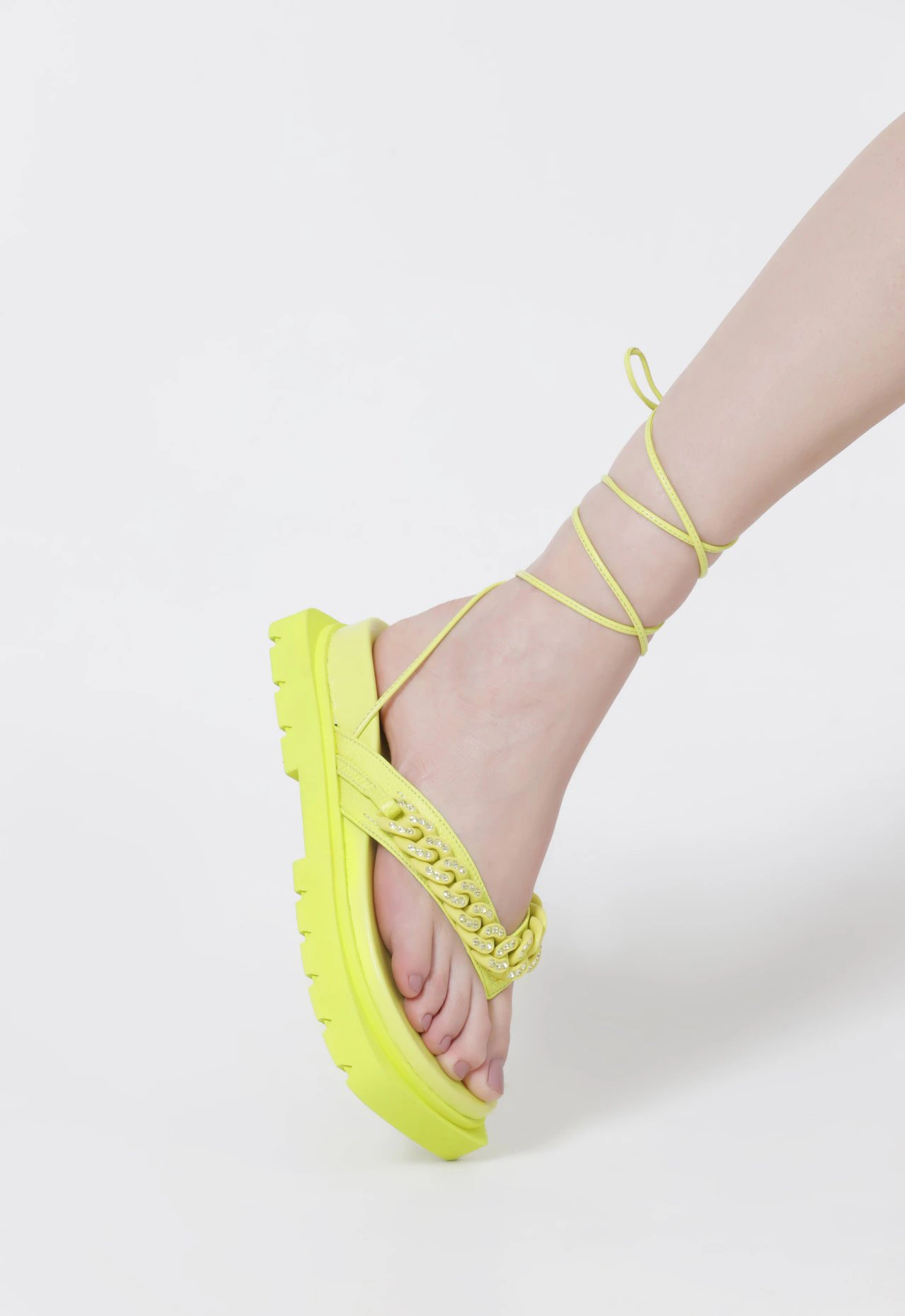 Papete Flatform Tratorada Couro Verde Neon