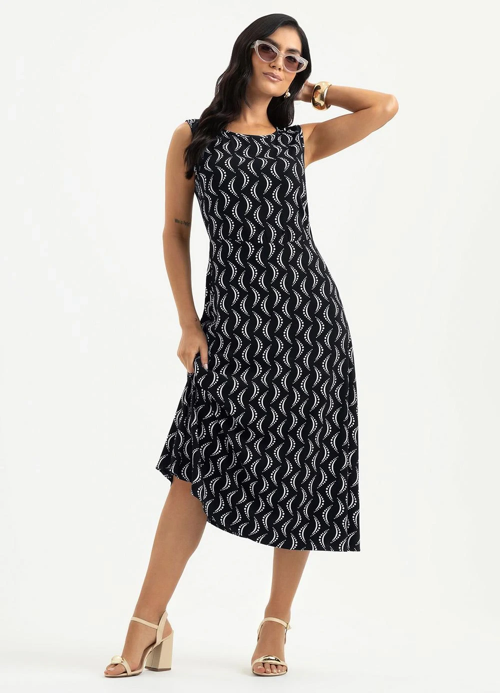 Cativa - Vestido Midi em Viscose Preto