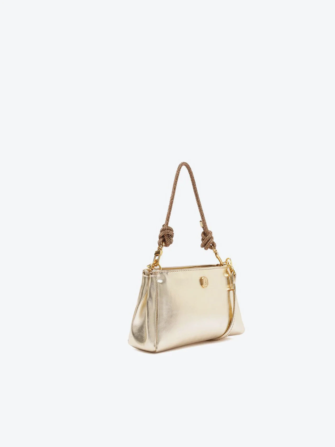Bolsa Tiracolo Pequena Alça Strass Dourada