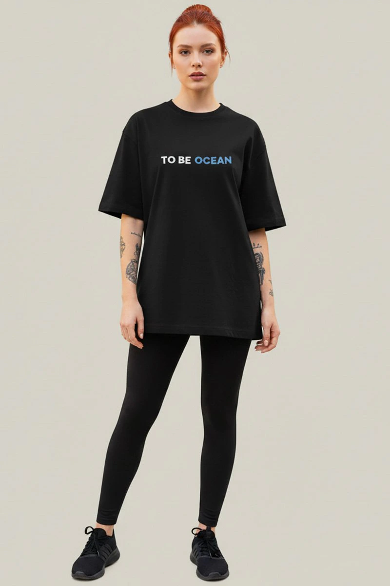Camiseta Oversized Feminina Preta Algodão Prime WSS Ocean