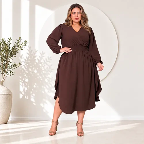 Vestido Feminino Plus Size Manga Comprida Moda Evangélica