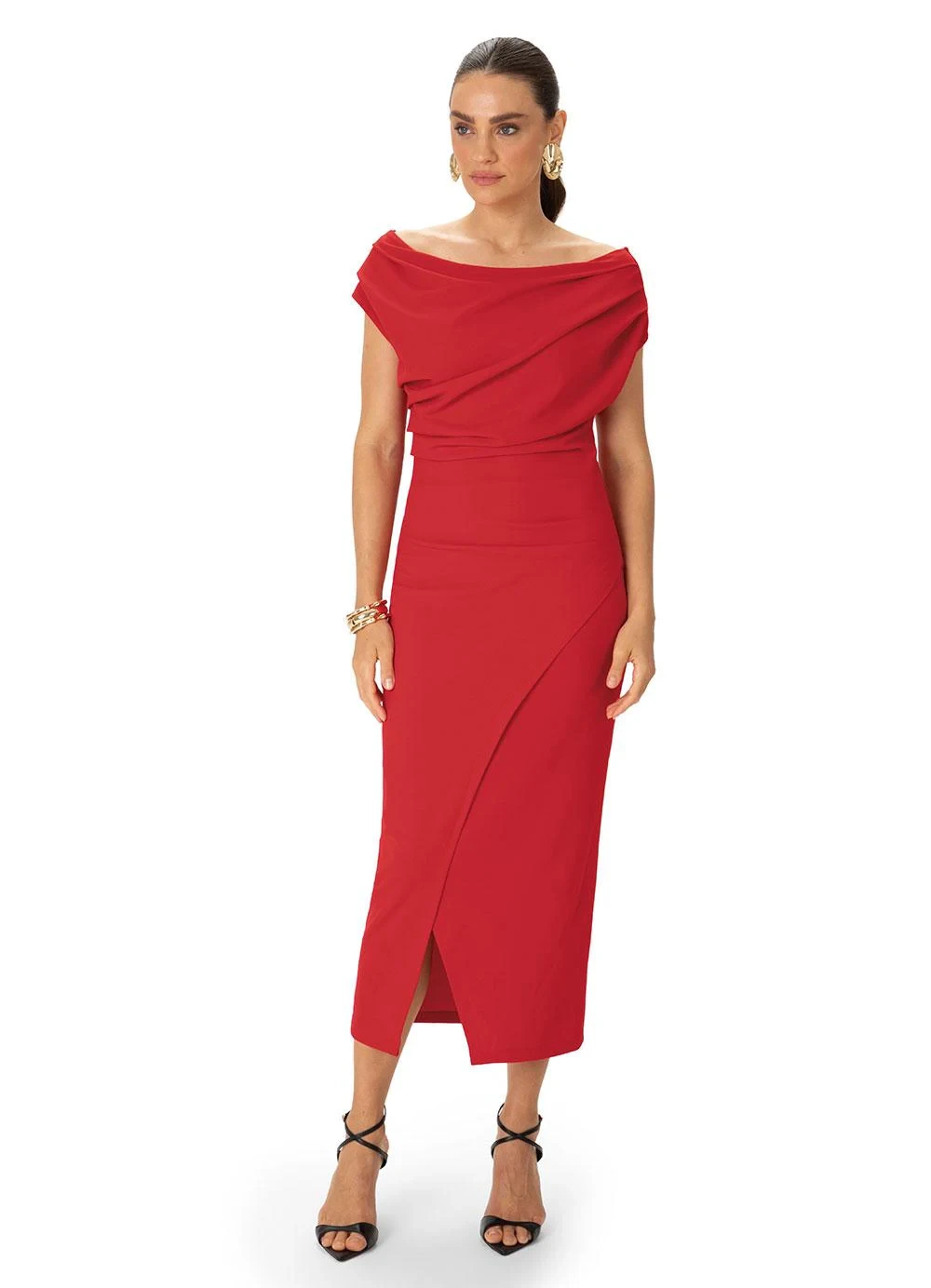 Enfim - Vestido Midi Transpassado Vermelho