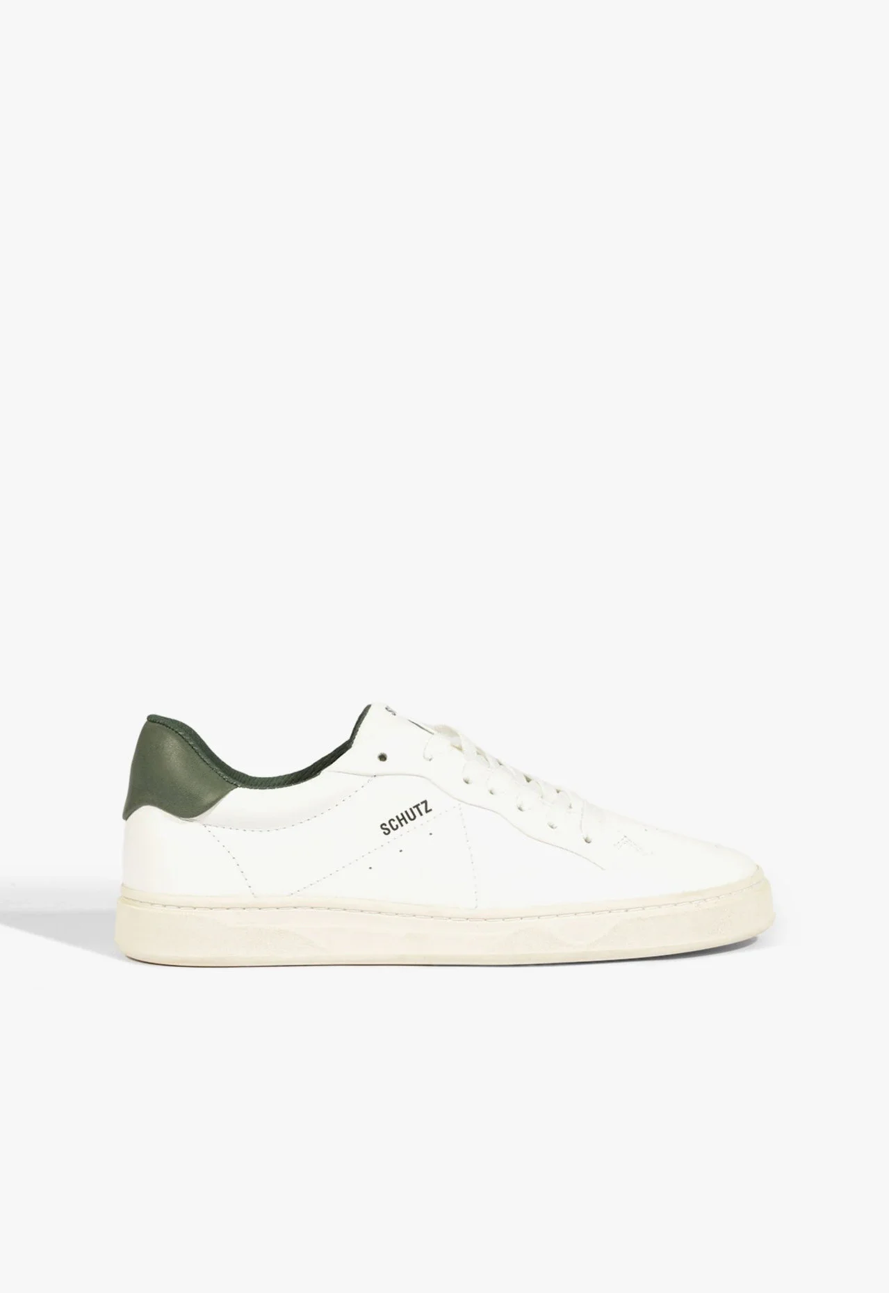 Tênis Bico Redondo Couro Branco e Verde