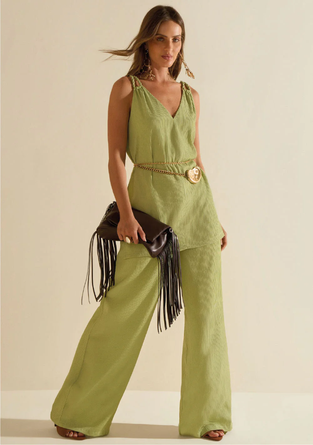 Calça Morena Rosa Pantalona Alta Verde
