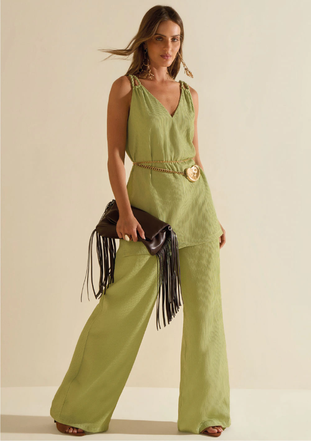 Calça Morena Rosa Pantalona Alta Verde