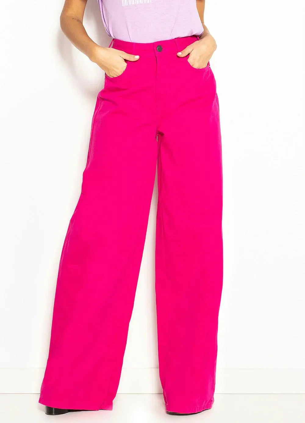 Forum - Wide Leg de Sarja Rosa