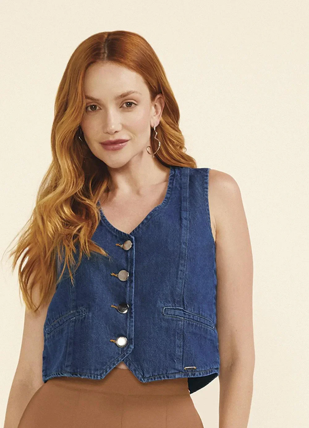 Marialícia - Colete Feminino Jeans Azul