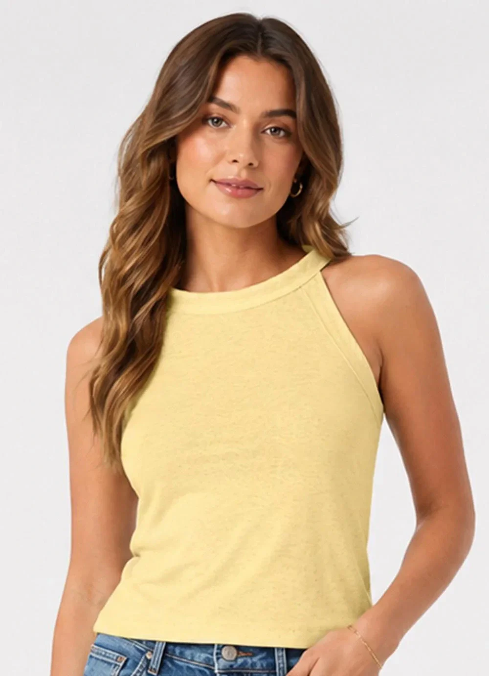 Infinita Cor - Regata Feminina Ribana Poli Linho Amarelo