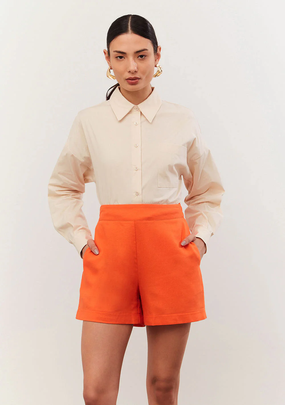 Shorts Iódice Reto Detalhe Elástico Laranja