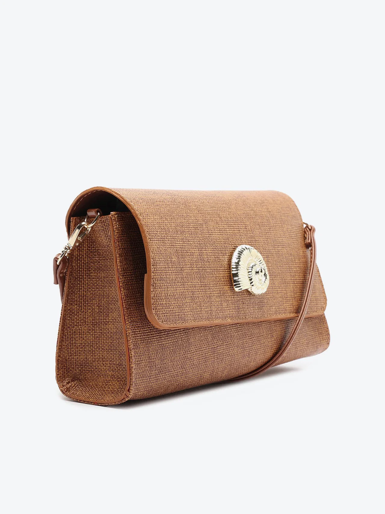 Bolsa Tiracolo Média Texturizada Concha Marrom