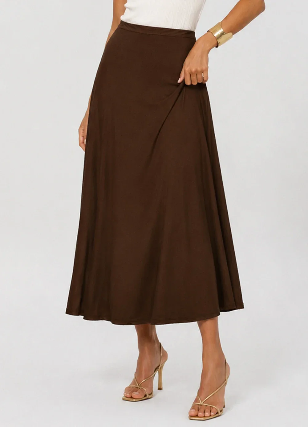 Dianna - Saia Feminina Midi Evase Marrom