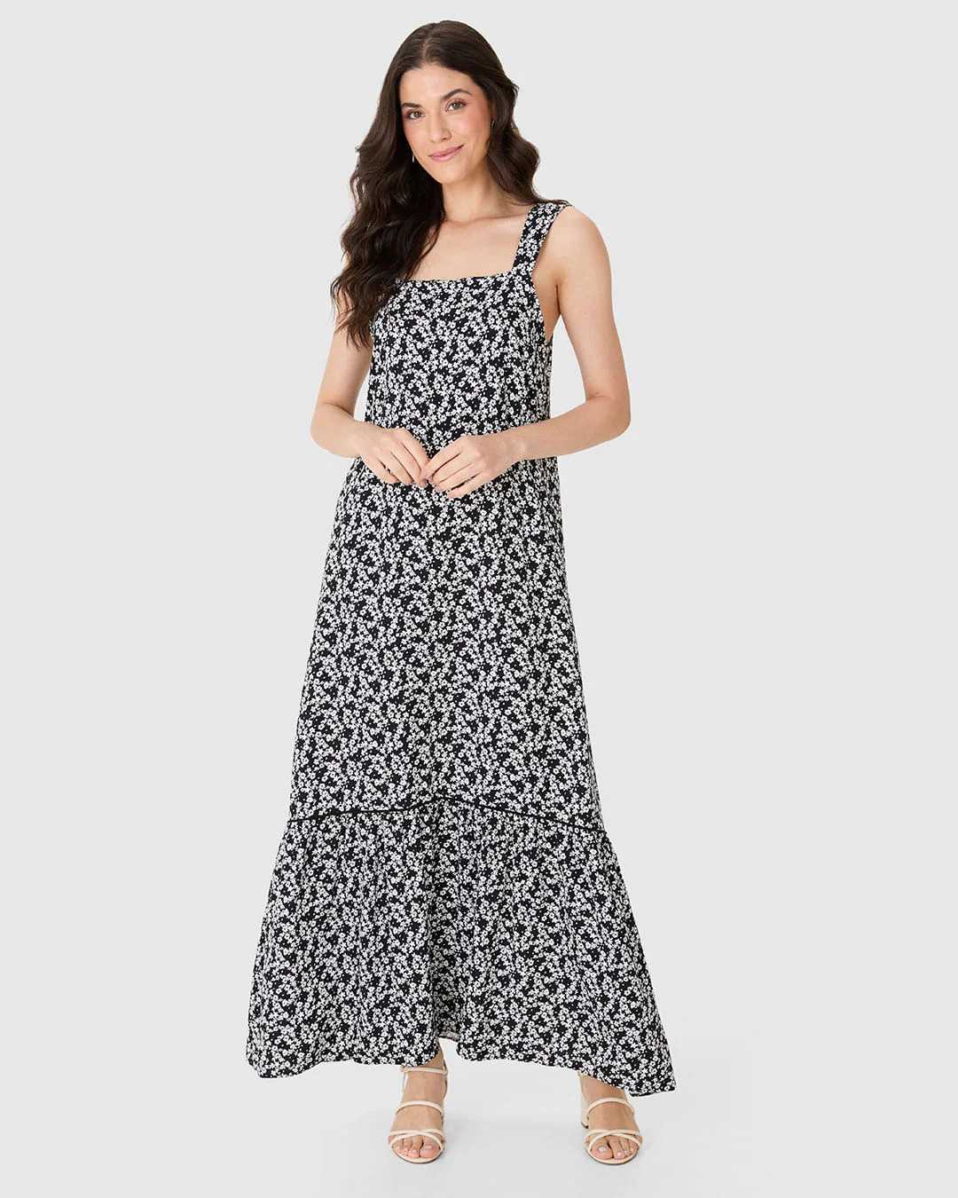 Vestido Longo Feminino Amplo Estampa Floral Em Viscose