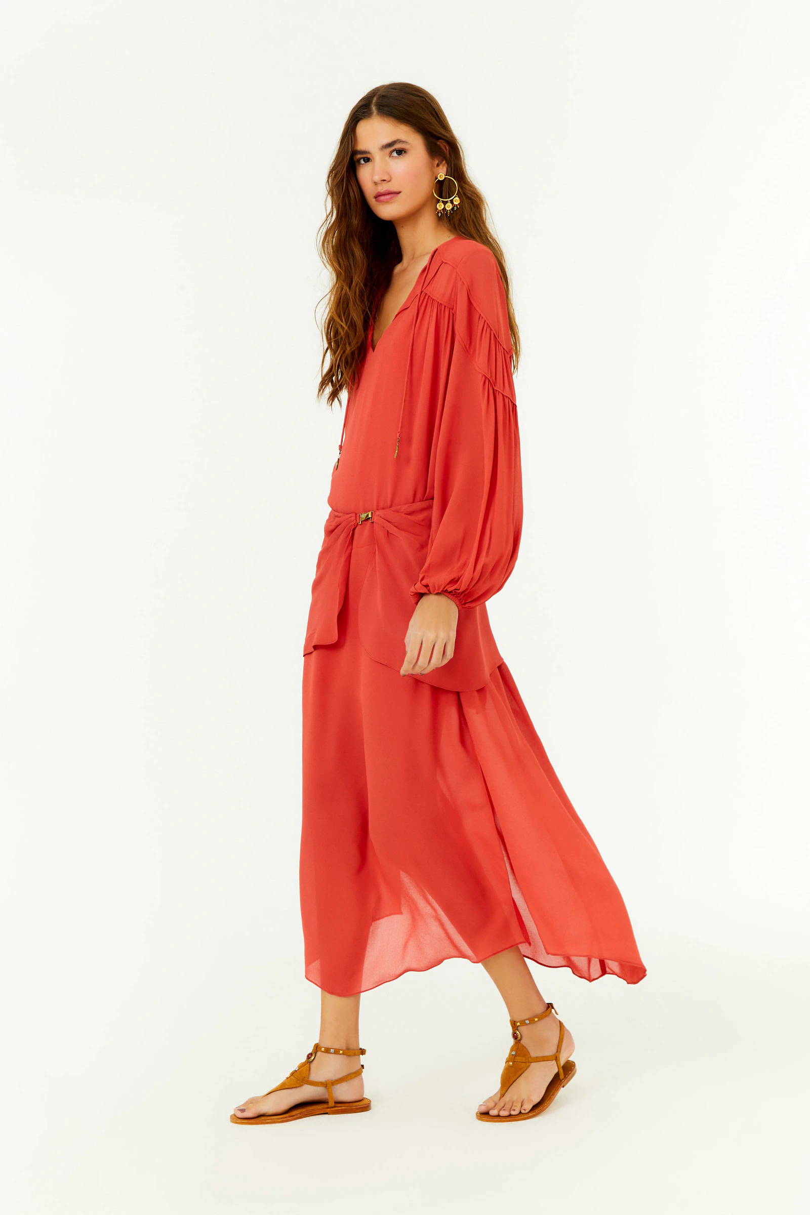 Vestido Midi Ggt Recortes Franzidos