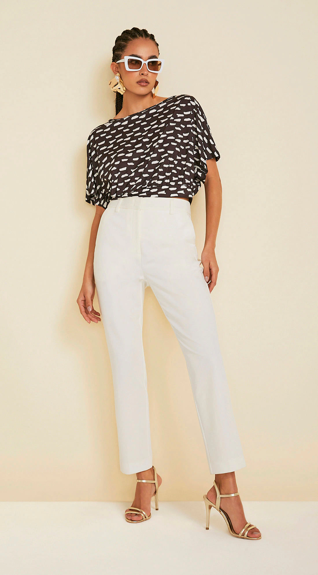 Calça Maria.Valentina Alfaiataria Cós Alto Bolso Faca Off White