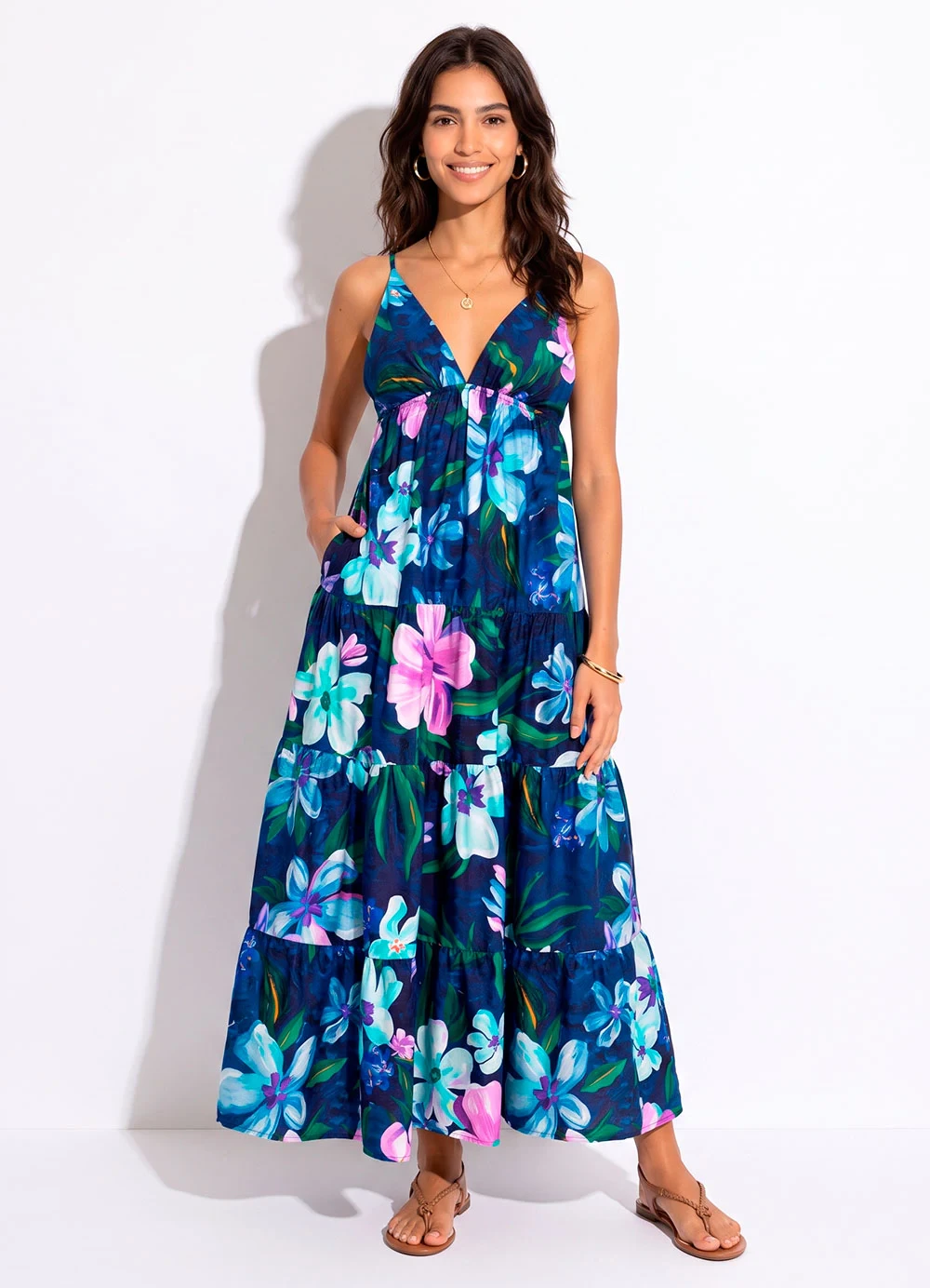 Farm - Vestido Cropped Lineia Azul
