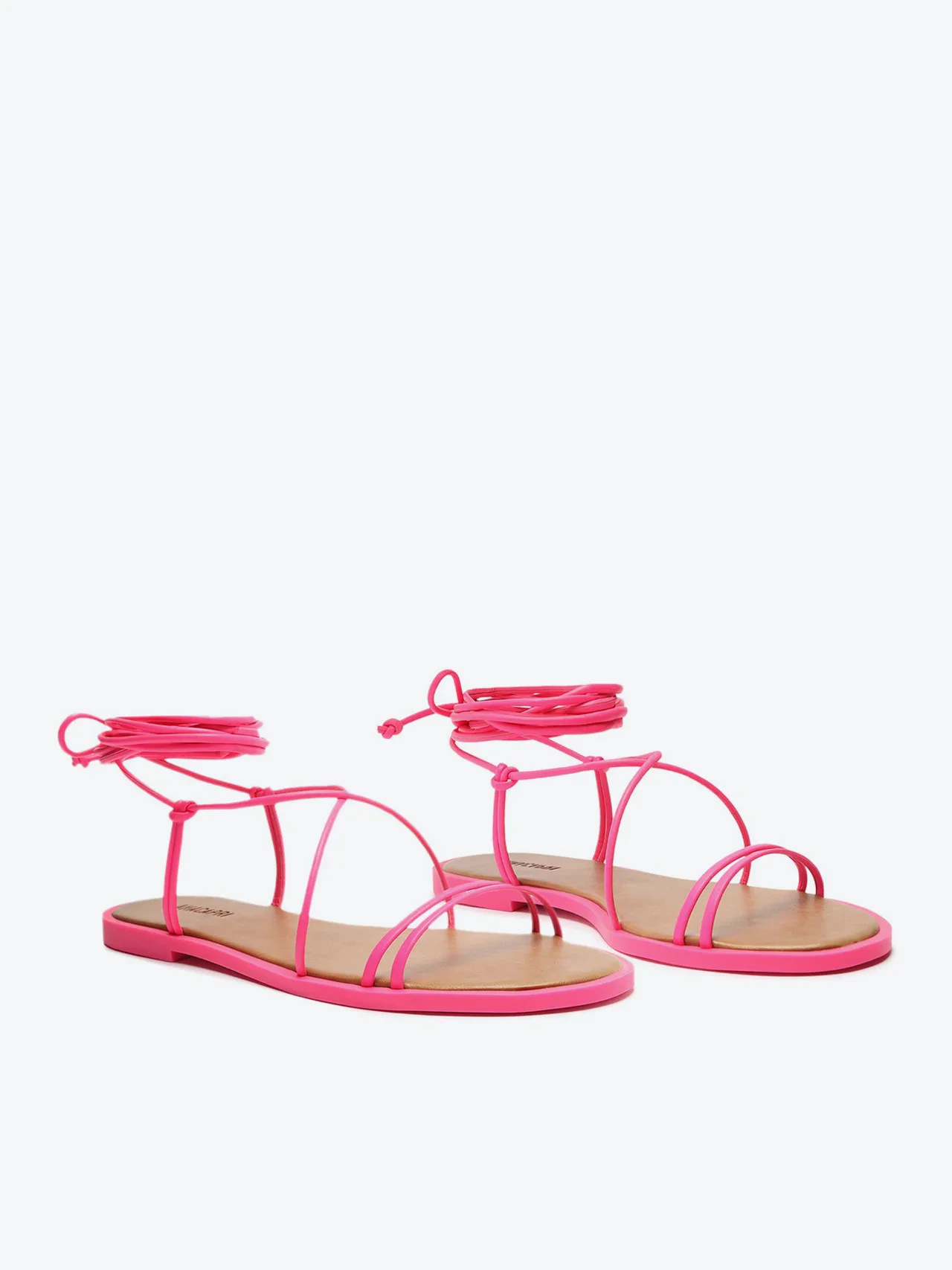 Sandália Rasteira Amarração Rosa Neon Julie Tiras Finas