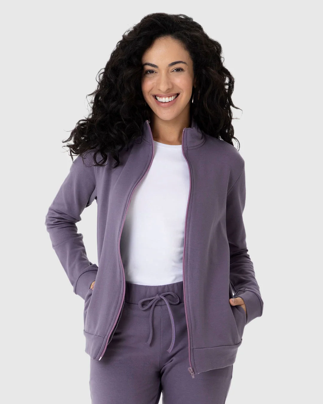 Jaqueta Básica Feminina Gola Alta Moletom Stretch Flanelado