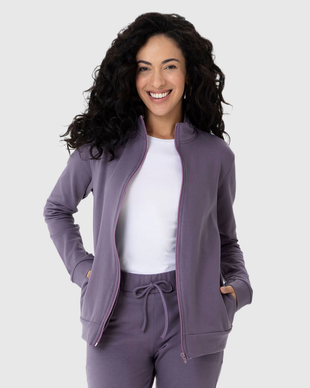 Jaqueta Básica Feminina Gola Alta Moletom Stretch Flanelado