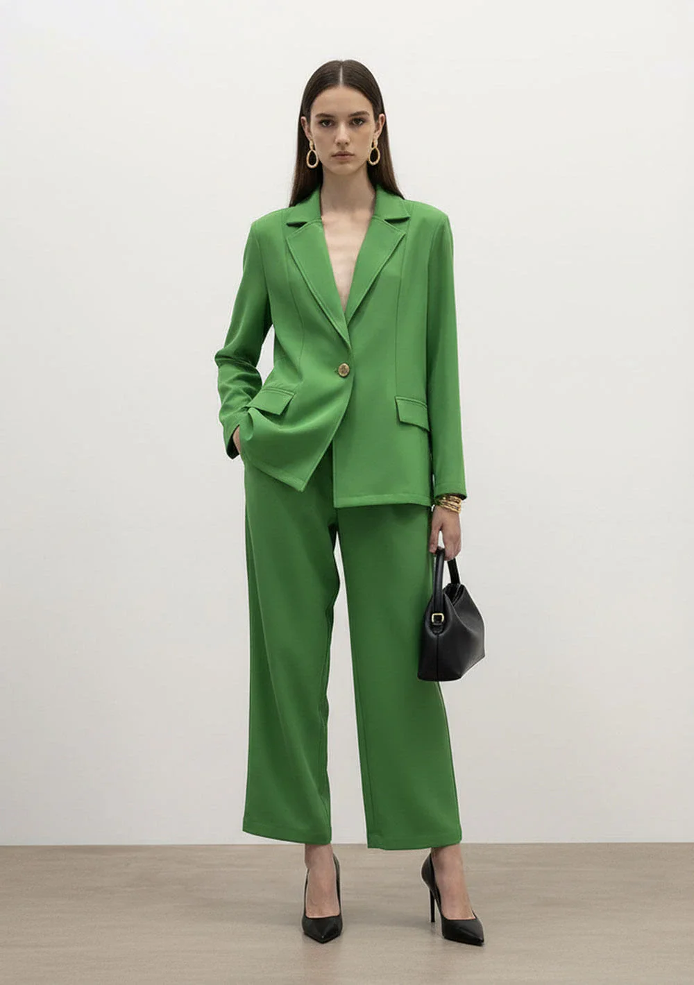 Blazer Solto Manga Longa Padrão Verde