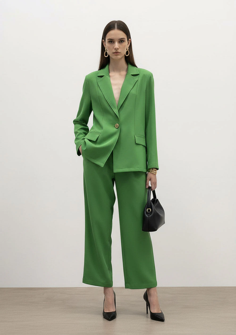 Blazer Solto Manga Longa Padrão Verde