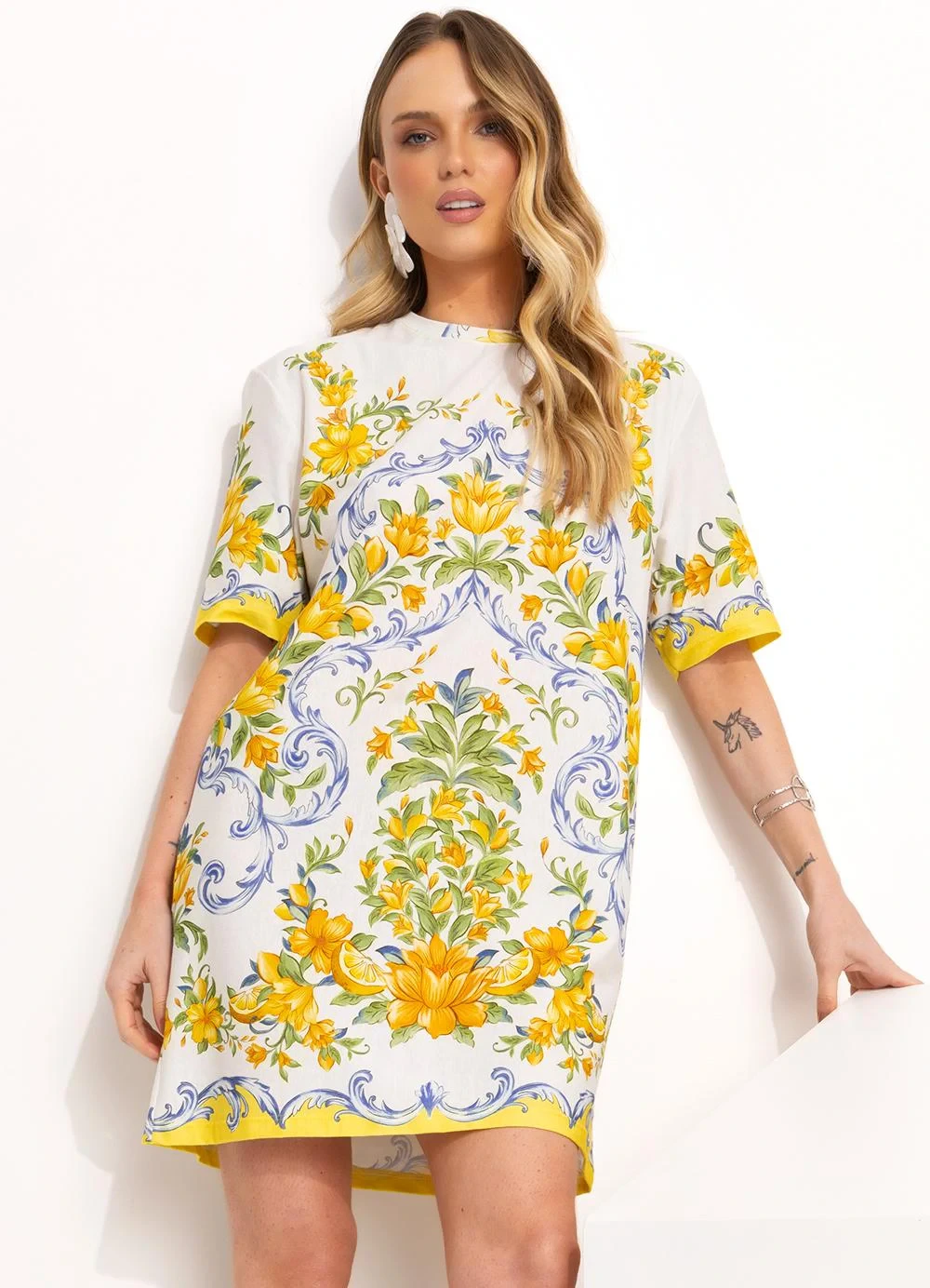 Farm - Vestido T-Shirt Básico Amarelo