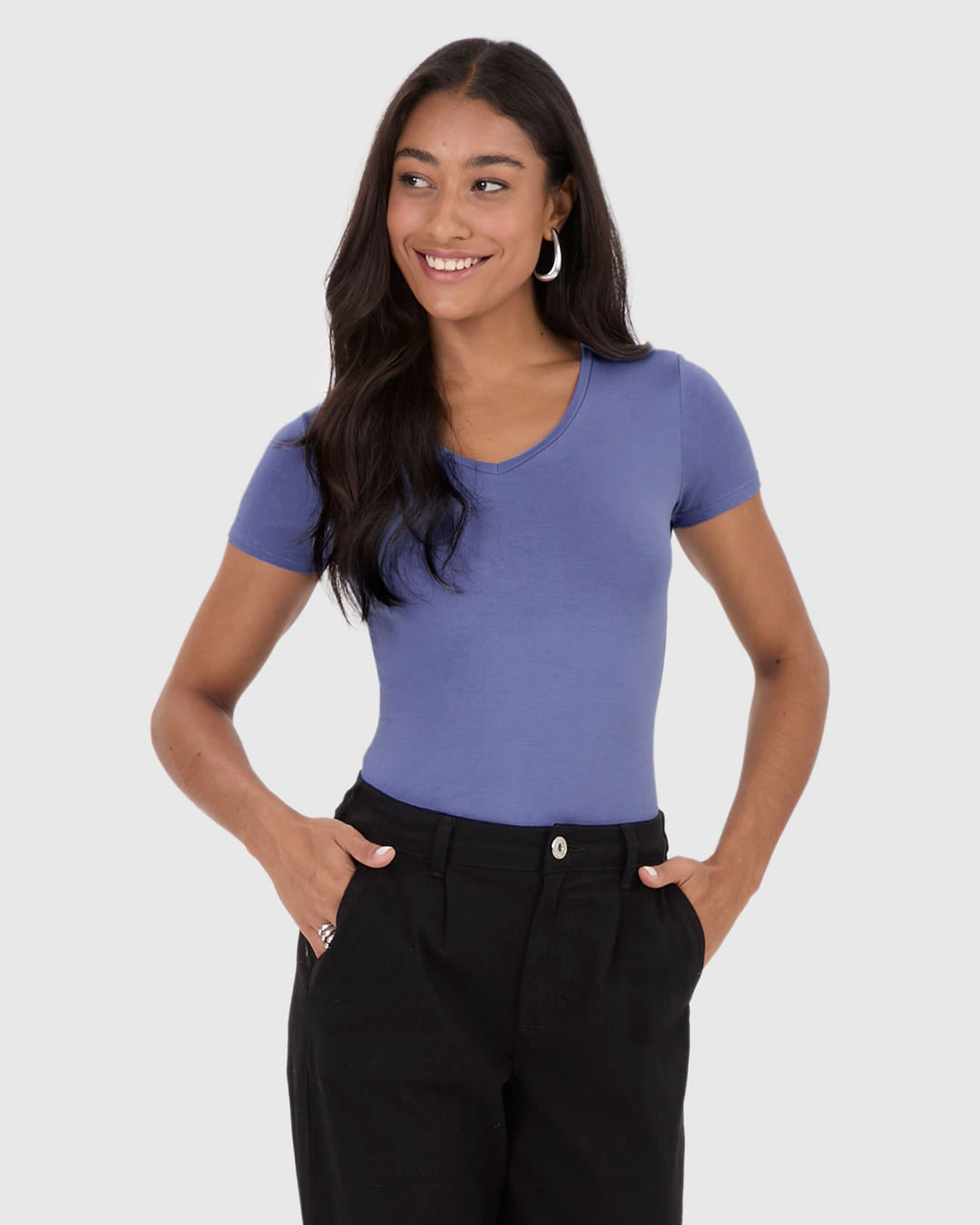 Blusa Básica Feminina Decote V Em Viscose Stretch