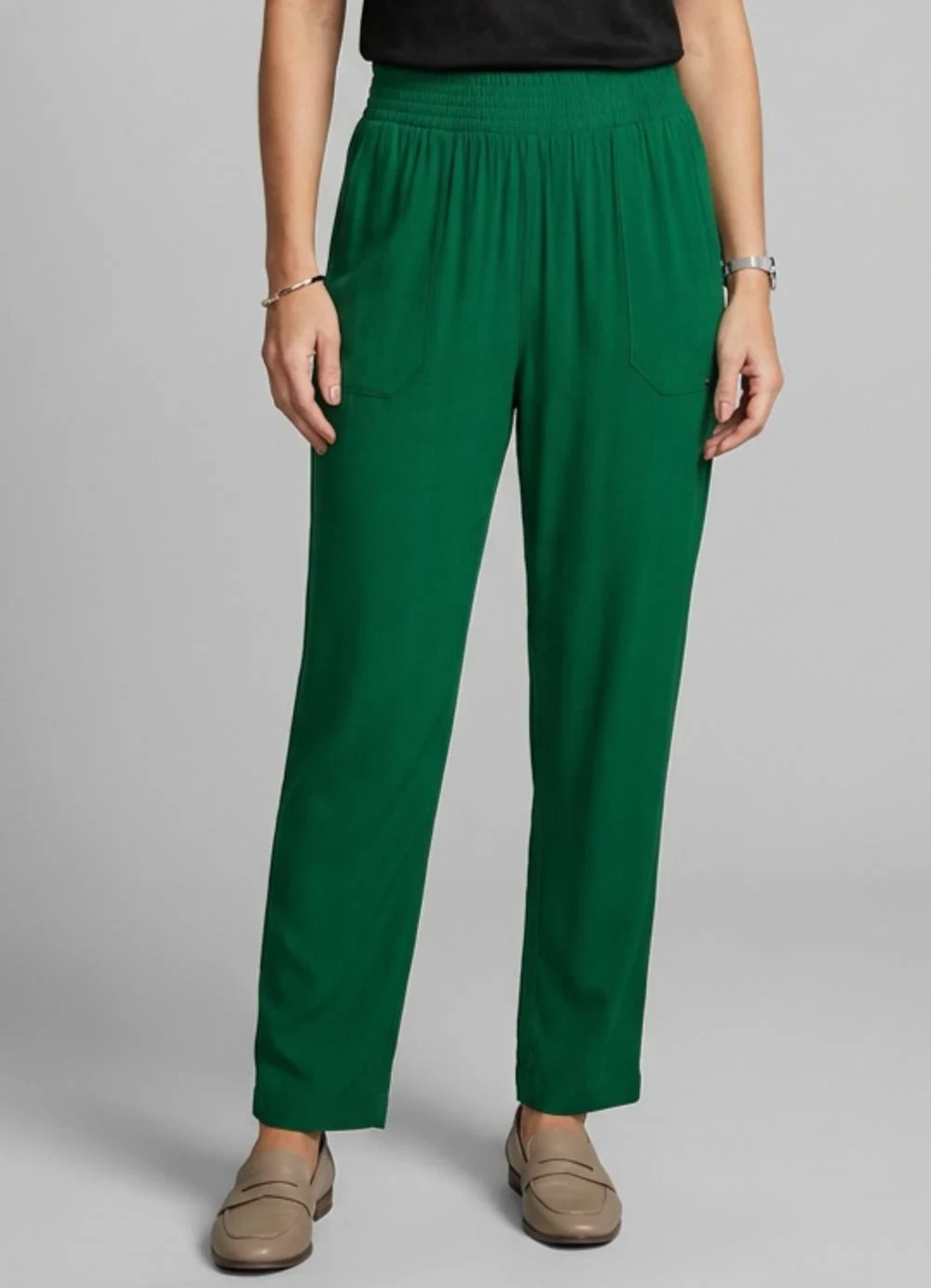 Marialícia - Calça Feminina Creponada com Bolsos Verde