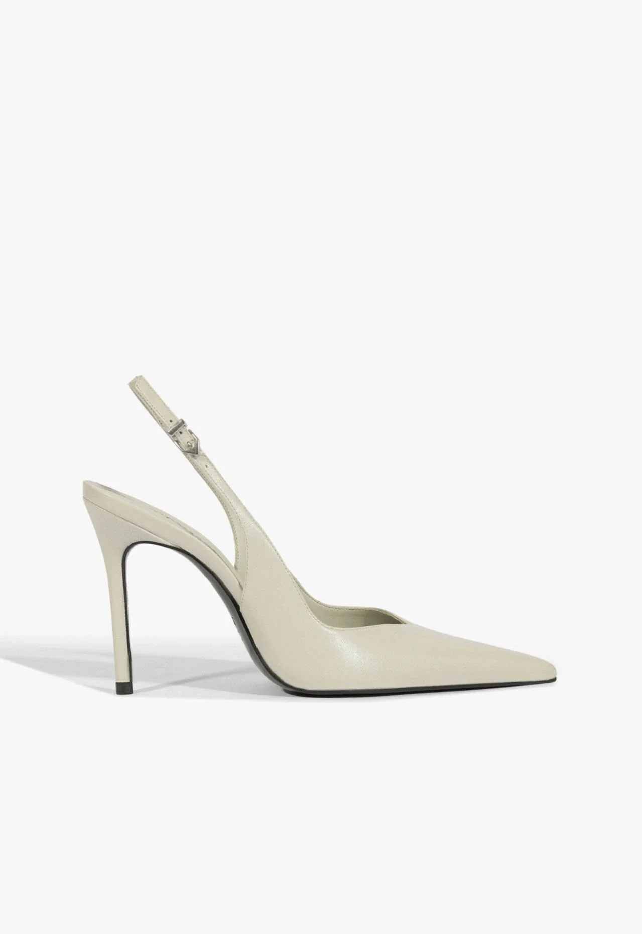 Scarpin Slingback Couro Salto Alto Fino Cinza