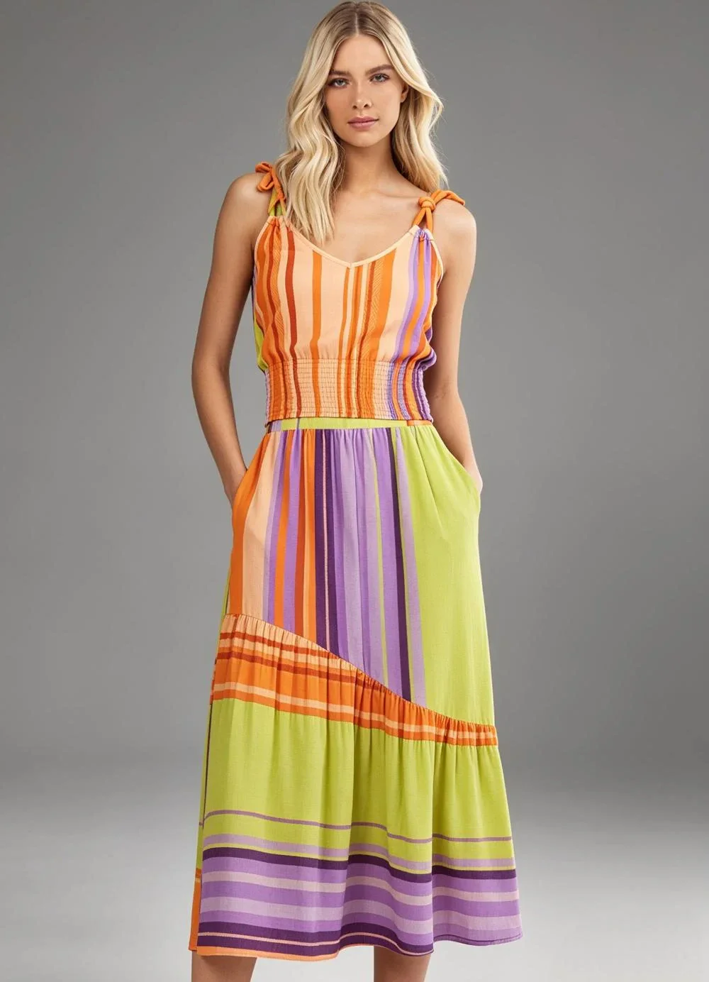 Endless - Blusa Feminina Alças Duplas Listras Laranja