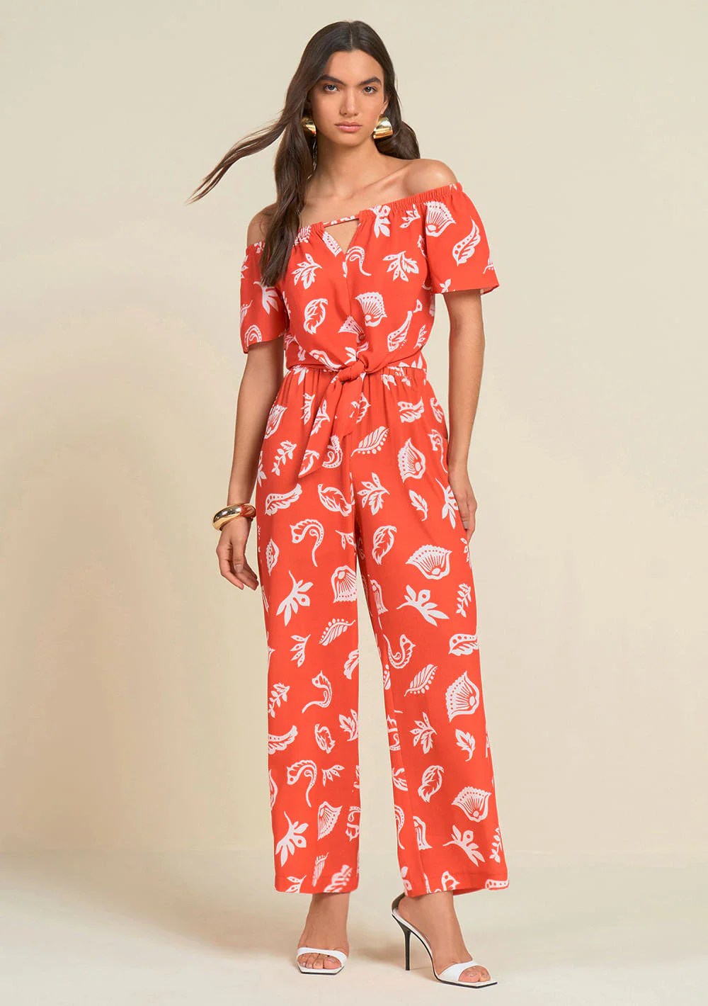 Calca Morena Rosa Reta Cós Alto Detalhe Elástico Off White