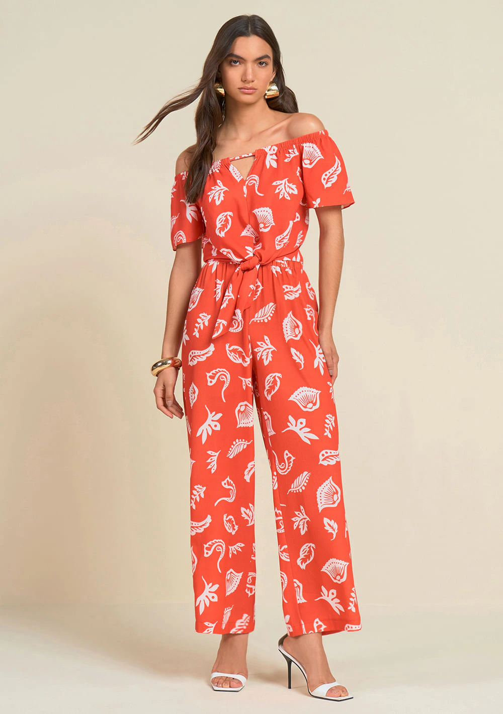 Calca Morena Rosa Reta Cós Alto Detalhe Elástico Off White