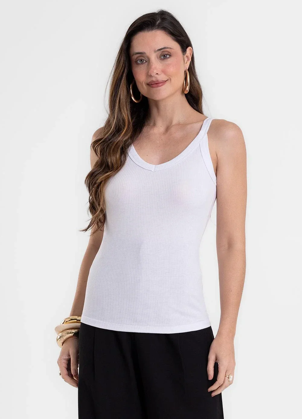 Rovitex - Blusa Feminina Ribana Canelada de Viscose Branco