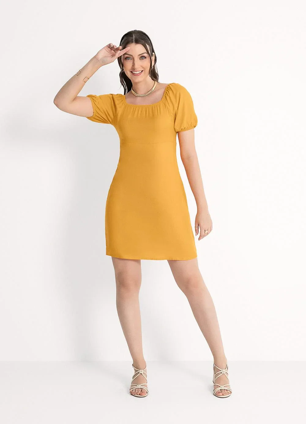 Habana - Vestido Curto em Viscose Laranja