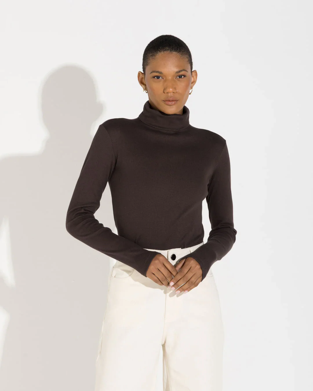 Blusa Canelado Algodão Gola Rolê Feminina