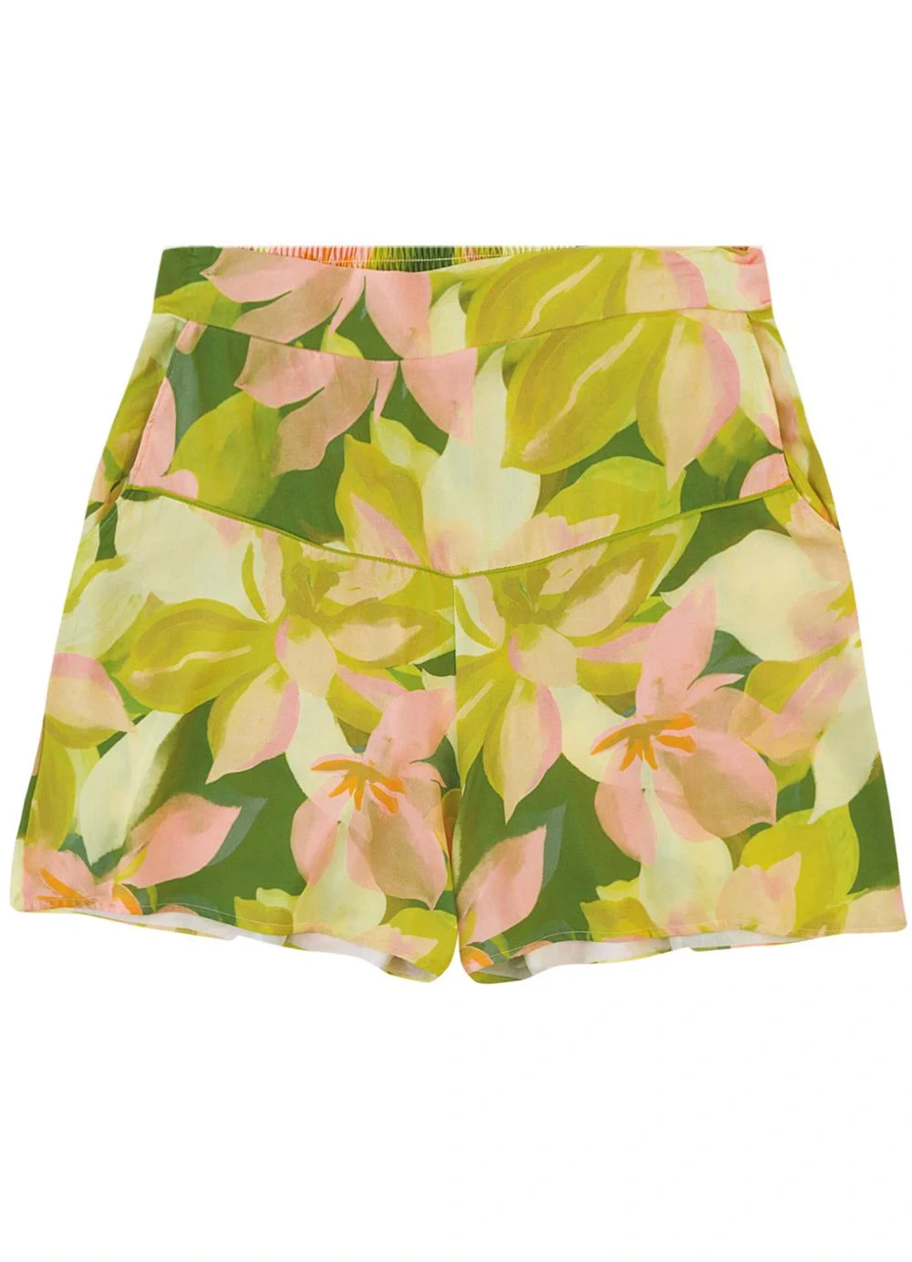 Malwee - Shorts Evasê Floral com Pala Verde