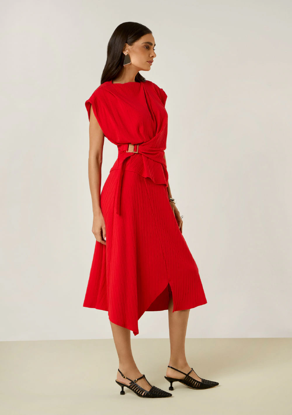 Saia Maria.Valentina Evasê Alta Midi Vermelho