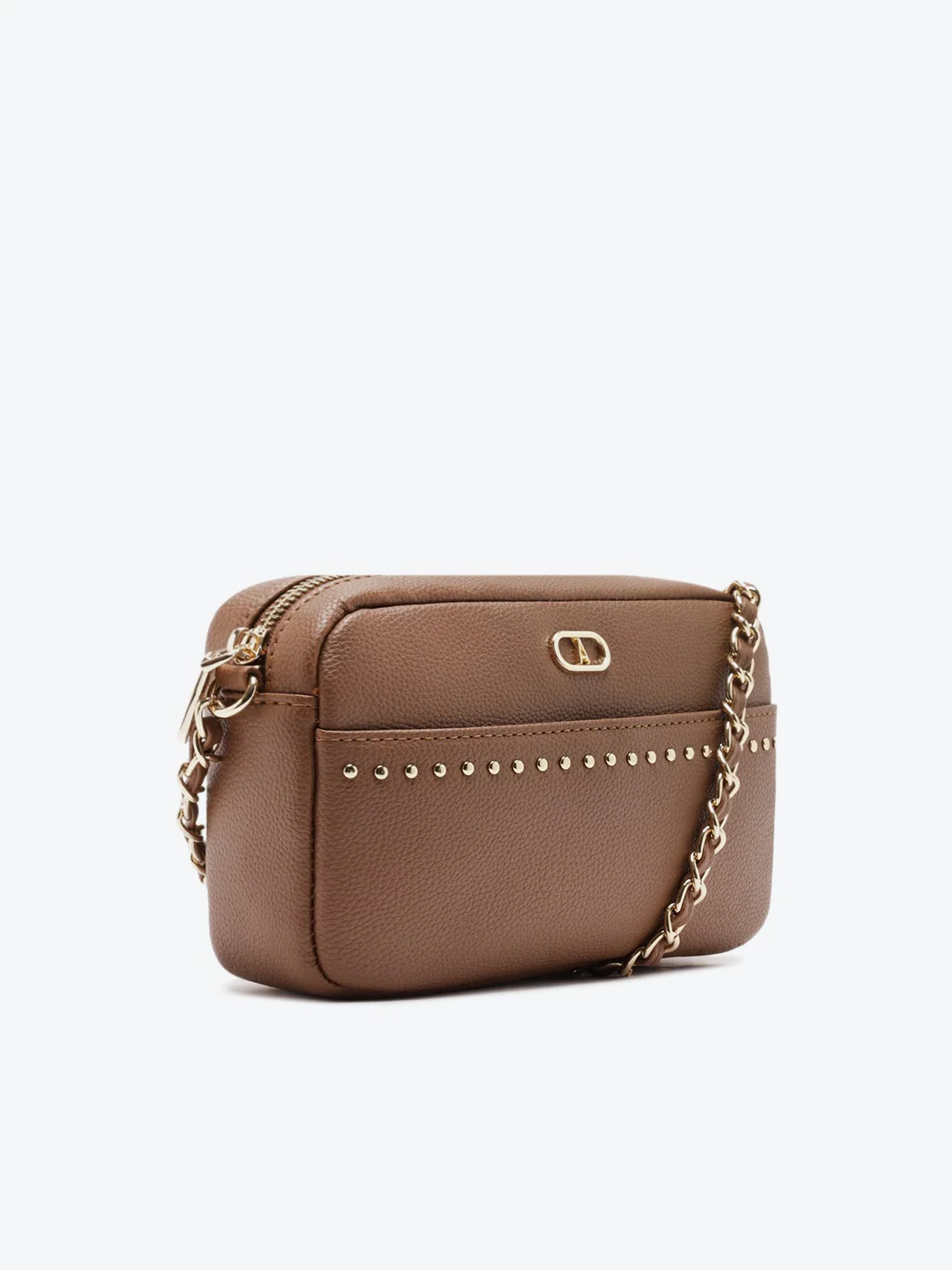 Bolsa Tiracolo Pequena Tachas Marrom